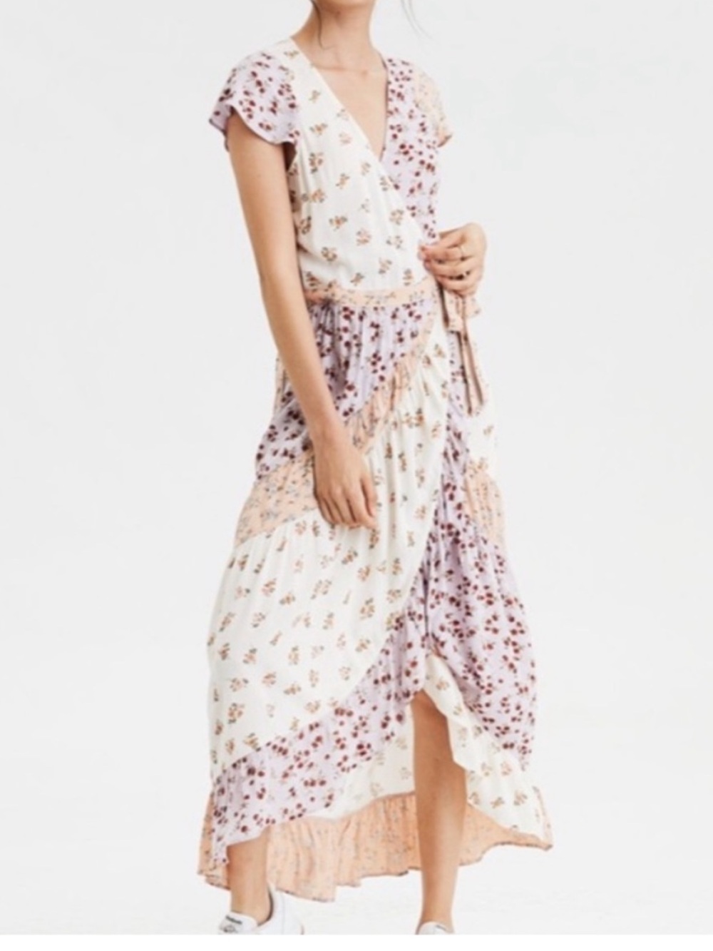 American Eagle Outfitters Floral Patchwork Cottagecore Wrap Maxi